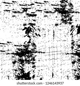 Grunge overlay layer. Abstract black and white vector background. Monochrome vintage surface with dirty pattern in cracks, spots, dots. Old painted wall in dark horror style design
