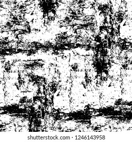 Grunge overlay layer. Abstract black and white vector background. Monochrome vintage surface with dirty pattern in cracks, spots, dots. Old painted wall in dark horror style design