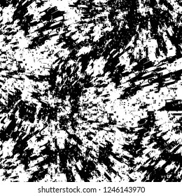Grunge overlay layer. Abstract black and white vector background. Monochrome vintage surface with dirty pattern in cracks, spots, dots. Old painted wall in dark horror style design