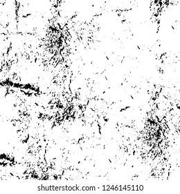 Grunge overlay layer. Abstract black and white vector background. Monochrome vintage surface with dirty pattern in cracks, spots, dots. Old painted wall in dark horror style design