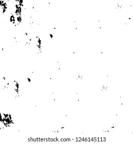Grunge overlay layer. Abstract black and white vector background. Monochrome vintage surface with dirty pattern in cracks, spots, dots. Old painted wall in dark horror style design