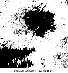 Grunge overlay layer. Abstract black and white vector background. Monochrome vintage surface with dirty pattern in cracks, spots, dots. Old painted wall in dark horror style design
