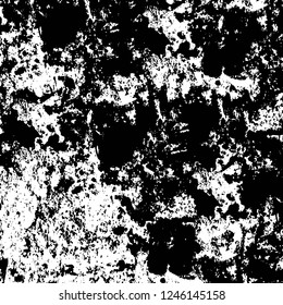Grunge overlay layer. Abstract black and white vector background. Monochrome vintage surface with dirty pattern in cracks, spots, dots. Old painted wall in dark horror style design