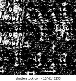 Grunge overlay layer. Abstract black and white vector background. Monochrome vintage surface with dirty pattern in cracks, spots, dots. Old painted wall in dark horror style design