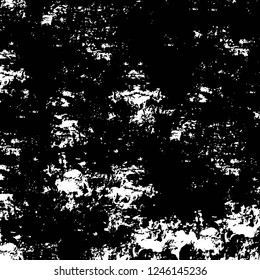 Grunge overlay layer. Abstract black and white vector background. Monochrome vintage surface with dirty pattern in cracks, spots, dots. Old painted wall in dark horror style design