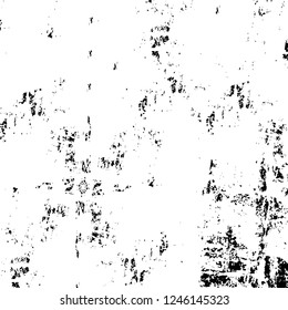 Grunge overlay layer. Abstract black and white vector background. Monochrome vintage surface with dirty pattern in cracks, spots, dots. Old painted wall in dark horror style design