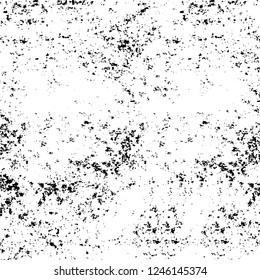 Grunge overlay layer. Abstract black and white vector background. Monochrome vintage surface with dirty pattern in cracks, spots, dots. Old painted wall in dark horror style design