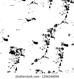 Grunge overlay layer. Abstract black and white vector background. Monochrome vintage surface with dirty pattern in cracks, spots, dots. Old painted wall in dark horror style design
