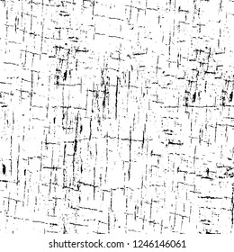 Grunge overlay layer. Abstract black and white vector background. Monochrome vintage surface with dirty pattern in cracks, spots, dots. Old painted wall in dark horror style design