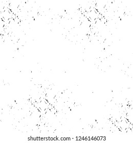 Grunge overlay layer. Abstract black and white vector background. Monochrome vintage surface with dirty pattern in cracks, spots, dots. Old painted wall in dark horror style design