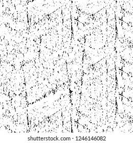 Grunge overlay layer. Abstract black and white vector background. Monochrome vintage surface with dirty pattern in cracks, spots, dots. Old painted wall in dark horror style design