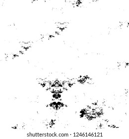 Grunge overlay layer. Abstract black and white vector background. Monochrome vintage surface with dirty pattern in cracks, spots, dots. Old painted wall in dark horror style design