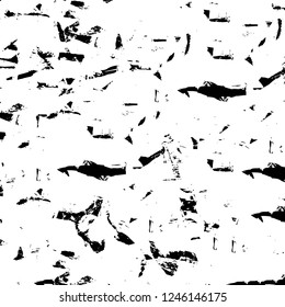 Grunge overlay layer. Abstract black and white vector background. Monochrome vintage surface with dirty pattern in cracks, spots, dots. Old painted wall in dark horror style design