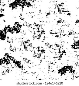 Grunge overlay layer. Abstract black and white vector background. Monochrome vintage surface with dirty pattern in cracks, spots, dots. Old painted wall in dark horror style design