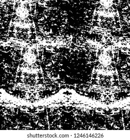 Grunge overlay layer. Abstract black and white vector background. Monochrome vintage surface with dirty pattern in cracks, spots, dots. Old painted wall in dark horror style design