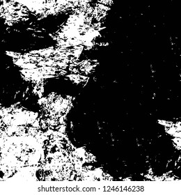 Grunge overlay layer. Abstract black and white vector background. Monochrome vintage surface with dirty pattern in cracks, spots, dots. Old painted wall in dark horror style design