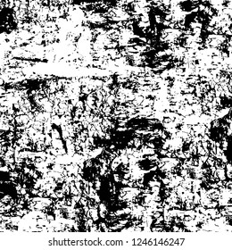 Grunge overlay layer. Abstract black and white vector background. Monochrome vintage surface with dirty pattern in cracks, spots, dots. Old painted wall in dark horror style design