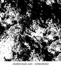 Grunge overlay layer. Abstract black and white vector background. Monochrome vintage surface with dirty pattern in cracks, spots, dots. Old painted wall in dark horror style design