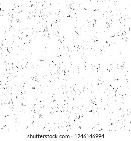 Grunge overlay layer. Abstract black and white vector background. Monochrome vintage surface with dirty pattern in cracks, spots, dots. Old painted wall in dark horror style design
