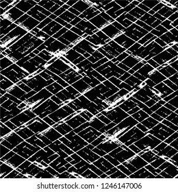 Grunge overlay layer. Abstract black and white vector background. Monochrome vintage surface with dirty pattern in cracks, spots, dots. Old painted wall in dark horror style design