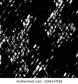 Grunge overlay layer. Abstract black and white vector background. Monochrome vintage surface with dirty pattern in cracks, spots, dots. Old painted wall in dark horror style design