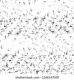 Grunge overlay layer. Abstract black and white vector background. Monochrome vintage surface with dirty pattern in cracks, spots, dots. Old painted wall in dark horror style design