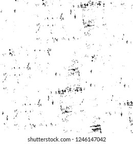 Grunge overlay layer. Abstract black and white vector background. Monochrome vintage surface with dirty pattern in cracks, spots, dots. Old painted wall in dark horror style design