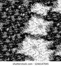 Grunge overlay layer. Abstract black and white vector background. Monochrome vintage surface with dirty pattern in cracks, spots, dots. Old painted wall in dark horror style design
