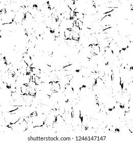 Grunge overlay layer. Abstract black and white vector background. Monochrome vintage surface with dirty pattern in cracks, spots, dots. Old painted wall in dark horror style design
