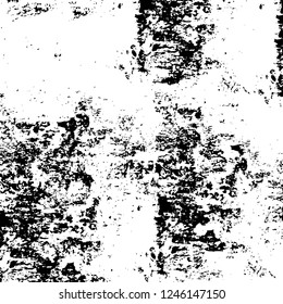 Grunge overlay layer. Abstract black and white vector background. Monochrome vintage surface with dirty pattern in cracks, spots, dots. Old painted wall in dark horror style design