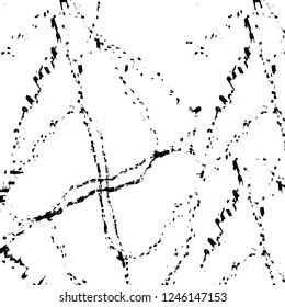 Grunge overlay layer. Abstract black and white vector background. Monochrome vintage surface with dirty pattern in cracks, spots, dots. Old painted wall in dark horror style design