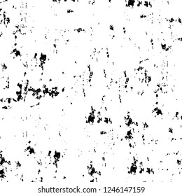 Grunge overlay layer. Abstract black and white vector background. Monochrome vintage surface with dirty pattern in cracks, spots, dots. Old painted wall in dark horror style design