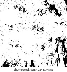 Grunge overlay layer. Abstract black and white vector background. Monochrome vintage surface with dirty pattern in cracks, spots, dots. Old painted wall in dark horror style design