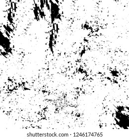 Grunge overlay layer. Abstract black and white vector background. Monochrome vintage surface with dirty pattern in cracks, spots, dots. Old painted wall in dark horror style design