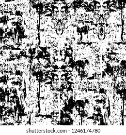 Grunge overlay layer. Abstract black and white vector background. Monochrome vintage surface with dirty pattern in cracks, spots, dots. Old painted wall in dark horror style design