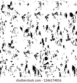 Grunge overlay layer. Abstract black and white vector background. Monochrome vintage surface with dirty pattern in cracks, spots, dots. Old painted wall in dark horror style design