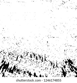 Grunge overlay layer. Abstract black and white vector background. Monochrome vintage surface with dirty pattern in cracks, spots, dots. Old painted wall in dark horror style design