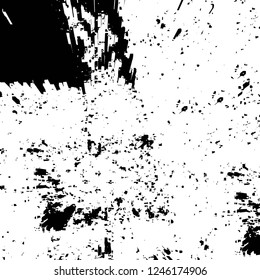 Grunge overlay layer. Abstract black and white vector background. Monochrome vintage surface with dirty pattern in cracks, spots, dots. Old painted wall in dark horror style design