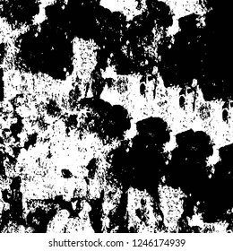 Grunge overlay layer. Abstract black and white vector background. Monochrome vintage surface with dirty pattern in cracks, spots, dots. Old painted wall in dark horror style design