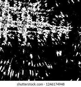 Grunge overlay layer. Abstract black and white vector background. Monochrome vintage surface with dirty pattern in cracks, spots, dots. Old painted wall in dark horror style design
