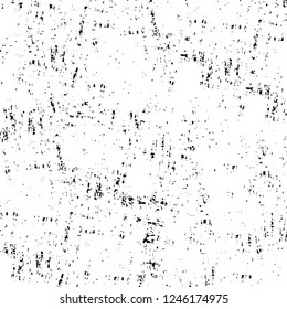 Grunge overlay layer. Abstract black and white vector background. Monochrome vintage surface with dirty pattern in cracks, spots, dots. Old painted wall in dark horror style design