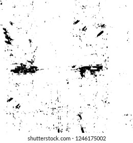 Grunge overlay layer. Abstract black and white vector background. Monochrome vintage surface with dirty pattern in cracks, spots, dots. Old painted wall in dark horror style design