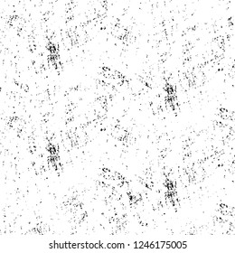 Grunge overlay layer. Abstract black and white vector background. Monochrome vintage surface with dirty pattern in cracks, spots, dots. Old painted wall in dark horror style design