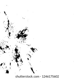 Grunge overlay layer. Abstract black and white vector background. Monochrome vintage surface with dirty pattern in cracks, spots, dots. Old painted wall in dark horror style design