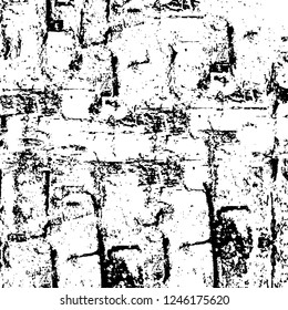 Grunge overlay layer. Abstract black and white vector background. Monochrome vintage surface with dirty pattern in cracks, spots, dots. Old painted wall in dark horror style design