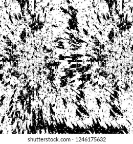 Grunge overlay layer. Abstract black and white vector background. Monochrome vintage surface with dirty pattern in cracks, spots, dots. Old painted wall in dark horror style design