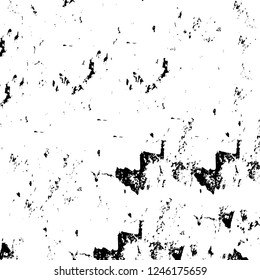 Grunge overlay layer. Abstract black and white vector background. Monochrome vintage surface with dirty pattern in cracks, spots, dots. Old painted wall in dark horror style design