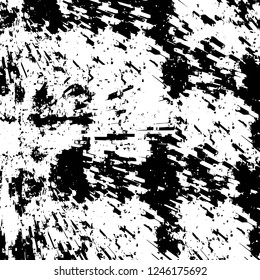 Grunge overlay layer. Abstract black and white vector background. Monochrome vintage surface with dirty pattern in cracks, spots, dots. Old painted wall in dark horror style design