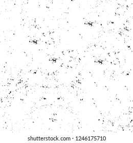 Grunge overlay layer. Abstract black and white vector background. Monochrome vintage surface with dirty pattern in cracks, spots, dots. Old painted wall in dark horror style design