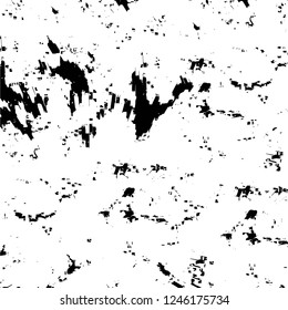 Grunge overlay layer. Abstract black and white vector background. Monochrome vintage surface with dirty pattern in cracks, spots, dots. Old painted wall in dark horror style design